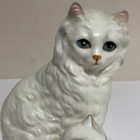 Vintage Lefton Persian Mother Cat   Kitten Figurine White Blue Eyes Porcelain