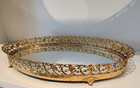 Vintage 5 Piece Gold Tone Vanity Set-mirrored Tray 2 Sm   2 Lg Perfume Bottles