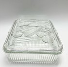 Vintage Federal Ribbed Clear Glass Square Refrigerator Dish W veggie Lid