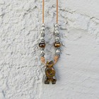 Leather And Carved Bear Totem Necklace Tiger Eye Brown Stone Primitive Pendant
