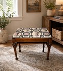 Vintage Upholstered Vanity Bench Stool Wood Turned Legs Floral Needlepoint Style