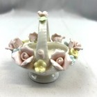 Vintage Porcelain  Pin Cushion Basket Pastels Numbered 7716 Japan  Pink Blue