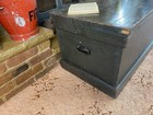 Old Antique Pine Chest  Vintage Wooden Storage Trunk  Blanket Box  Coffee Table 