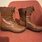 Forever Brown Mid-calf Lace-up Combat Boots Zip Lined Faux Leather Rubber Sole