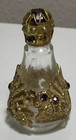 Vtg Czech Glass Miniature Perfume Bottle Gold Filigree Amethyst Rhinestone 1 5 