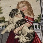 Antique Victorian  Beadwork Needlepoint  Petit Point  Girl King Charles Spaniel