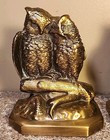 Vintage Cast Brass Owl Couple Love Birds Bookends  Heavy  Mcm 1950 s Excellent 