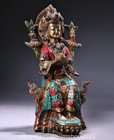 9 2   Tibetan Temple Bronze Inlay Gem Turquoise Future Bodhisattva Buddha Statue