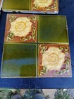 Set Of 6 Antique Victorian Majolica Fireplace Tiles  Brown Floral Green 6 Inch