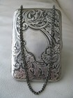 Antique Art Nouveau Floral Thistle Ger Silver Mirror Card Case Purse Wallet  1
