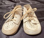 1950s Buster Brown White Leather Baby Toddler Shoes Boots High Top Lace-up Vtg