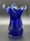 Blue Glass Vase 9 25    Tall Vintage Heavy