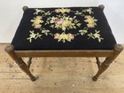 Antique Needlepoint  Stool Floral Decorated Bench Edwardian Revival