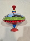 Vintage Spinning Top Metal Tin Toy Safari Theme Works Well Great Condition