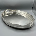 Extra Large Antique Silver Plated Butler Serving Tray Scalloped Gallery Cocktail