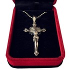 S925 Sterling Silver 2 3  Large Crucifix Pendant  Catholic Rosary Necklace Gift