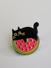 Black Cat On A Watermelon Fruit Lapel Pin