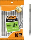Bic Round Stic Xtra Life Black Ballpoint Pens  Medium Point  1 0mm   10-count