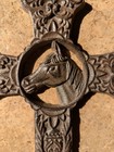 Cast Iron Cross With Horse Equestrian Wall Decor Rustic Decorative Finish 11 