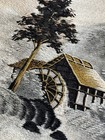 Vintage Silk Screen Hand Embroidered Fabric Nature Wall Textile Art Fabric Gold