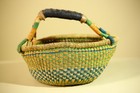 African Bolga Market Basket Handwoven Grass Carry Basket Tribal Craft-g6319