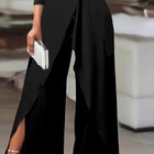 Women s Elegant One-shoulder Jumpsuit With Long Sleeves   Pants Slit Pleated Wai