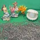 Mermaid Figurine Resin Sculpture Pearl Night Light Net Beach Ocean Decor