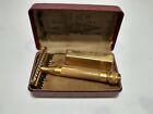 Vintage Gillette 1930s Long Comb Gold Tone Razor With Case   S3