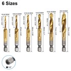 6pcs Combination Drill Tap Bit Set 1 8-40 Bsw To 3 8-16 Bsw Ti-coated Screw Taps