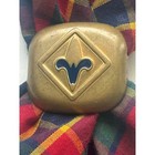 Vintage Boy Scouts Bsa Plaid Neckerchief With Brass Fleur-de-lis Slide Woggle