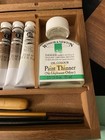 Winsor   Newton Oil Paint Kit In Wooden Box With Brushes And Tools  12 Tubes