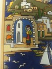Vintage Ceramic 3 Tile Art Depicting Greek Village