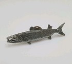 Pewter Fish Pin - 2  Pin Long Fish With Teeth - Barracuda   - Fish Lapel Hat Pin
