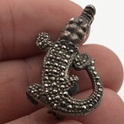 Vintage Alligator Crocodile Marcasite Sterling Silver Brooch Pin