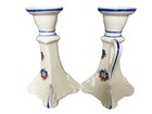 Red Blue Flowers Pair Finger Candle Holder Vintage Made In Czechoslovakia