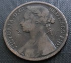 Rare Key Date 1875 H Queen Victoria Bun Penny Clear Date  gtc11