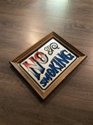 Vintage 1970   s Mirrored No Smoking Sign Mirror W wood Frame 14 25 X 11 25   
