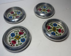 Vintage Embroidered Silver Metal Coaster Set Glass Window 4 