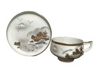 Kutani Eggshell Cup And Saucer Hand Painted Japan Gold   Black