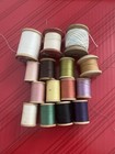 Lot Of  15 Vintage antique Wooden Sewing Thread Spools Various Sizes W thread