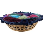 Pristine Vintage 1960 s Wicker Sewing Basket Padded Crazy Quilt Lid Satin Liner