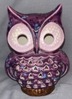 Vintage Purple Owl Ceramic Cone Incense Burner Decor Flameless Tealight Holder