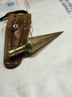 Vintage National 12 Oz Brass Plumb Bob W leather Sheath Old Antique Tool