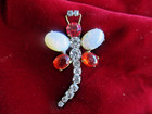 Pretty Czech Vintage Glass Rhinestone Button  Dragonfly  Crystal   Red   Aurora