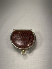 Vintage Genuine Leather Italy  Lizard Embossed Silk Lined Gold Tone  Chatelaine