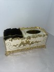 Vintage Vanity Organizer   Tissue Box Holder Floral Baroque Gold   Ivory Ornate
