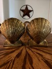 Set Of 2 Brass Art Deco Clam Shell Scallop Nautical Bookends Pair Korea