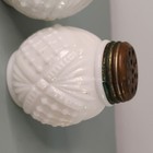Vintage Burlington Milk Glass Salt   Pepper Shaker Set  Metal Lids  2pc