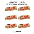 Raw 1 1 4 Rolling Papers Classic Unrefined - 6 Packs Of 50 Papers