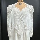 Vintage Plus Size White Satin Long Sleeve Wedding Dress Ball Gown Pearls Size 24